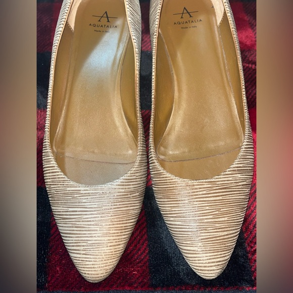 Aquatalia Women Pasha Pointy Toe Pump US 7 Brown Striped Leather Made In Italy - Picture 6 of 9